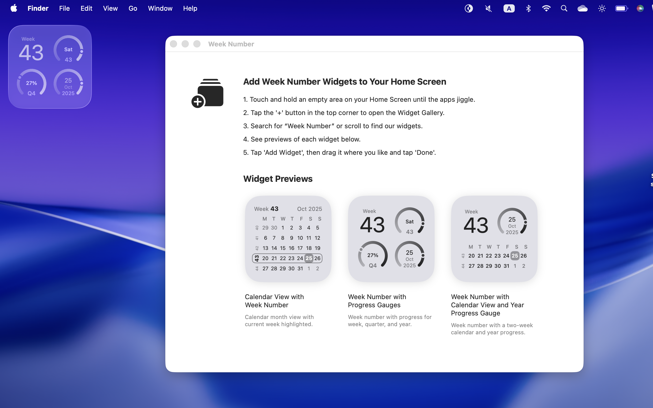 Week Number widget with progress gauges
